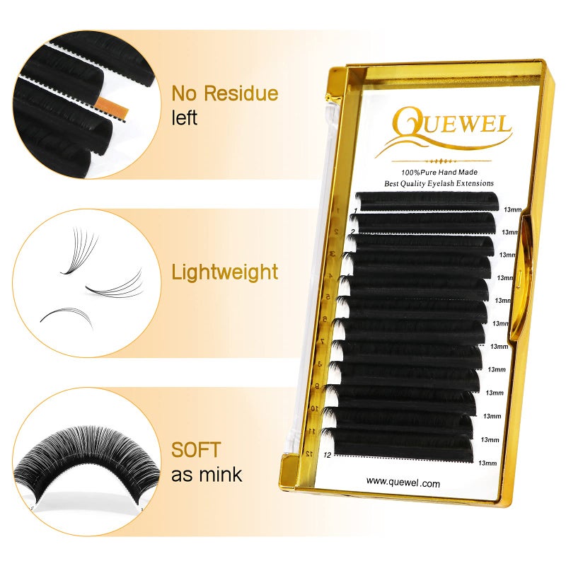 QUEWEL Easy Fan Lash Extensions 0.07mm D Curl Eyelash Extensions 13mm Single Lash Trays Matte Black Ultra Lightweight C CC D DD Curl Volume Lashes Self Fanning Lashes (0.07D 13mm) - Image 3